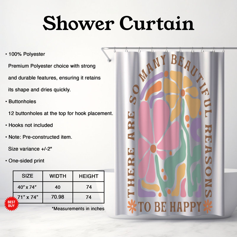 Rideau de douche standard 1 pièce Simple Bloom, H 74 po x l 71 po