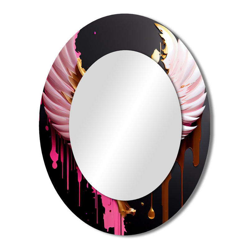 Ailes d'ange rose, or et noir I - décor de miroir mural ovale doré, 43 po x 33 po