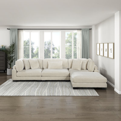 Brinsley 135" Modern Modular Sectional with Corduroy Fabric, Adjustable Backrests & 5 Pillows