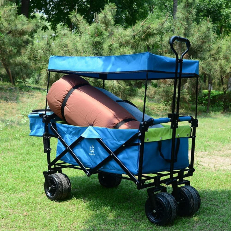 Le chariot de camping pliable à structure en acier supporte 220 lb, H 44,5 po x l 35,4 po x P 19,7 po, Bleu / Vert