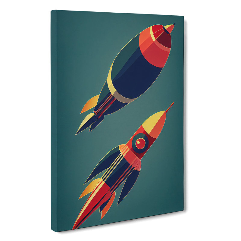 Retro Spaceship Rockets - Wrapped Canvas, 50cm H x 35cm W x 3cm D