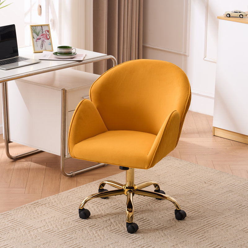 Davian Upholstered Velvet Swivel Task chair with Tufted Back, Mustard