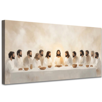 The Last Supper Canvas Wall Art, Neutral Modern Christian Wall Decor for Dining Room, Minimalist Gallery Wrapped Artwork, Ready to Hang, 12x24 inches