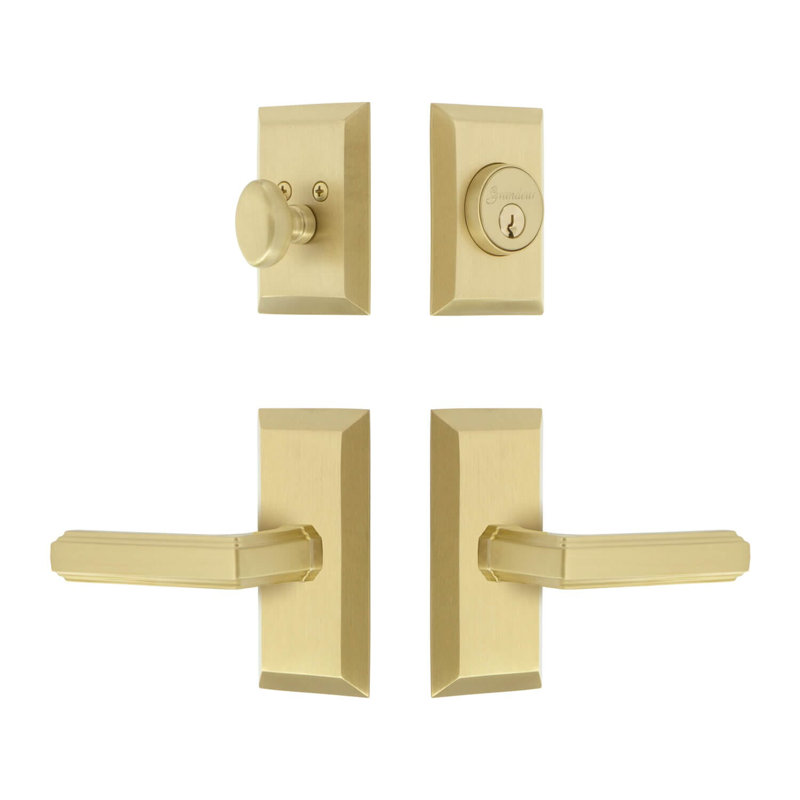 Handle With Lever And Deadbolt, Satin Brass, 2.375''