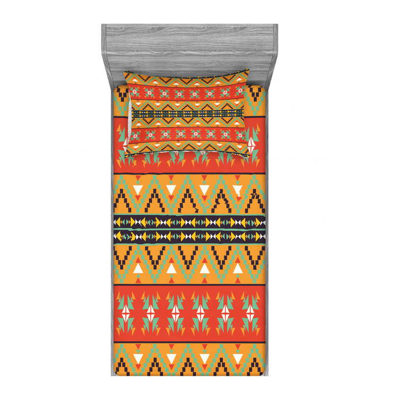 Microfiber Geometric Sheet Set, Twin Sheet Set with Fitted Sheet