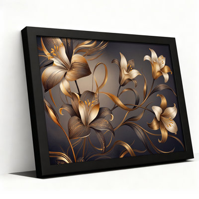 Art sur toile, lys bronze doré avec tiges fluides sur fond sombre
