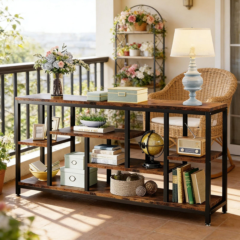 Table d'appoint attrayante, canapé rustique, console