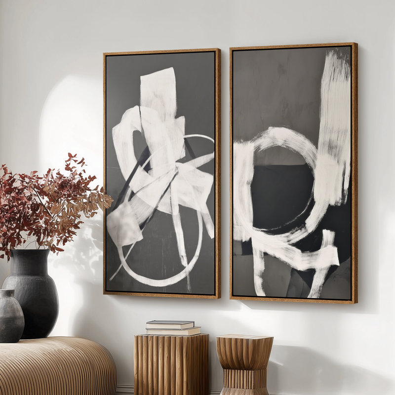 «Modern Modern Black & White Abstract Line Composition», ensemble de 2 reproductions d'art encadrées sur toile 60 po x 20 po x 2 pièces, 60 po x 30 po x 2 pièces
