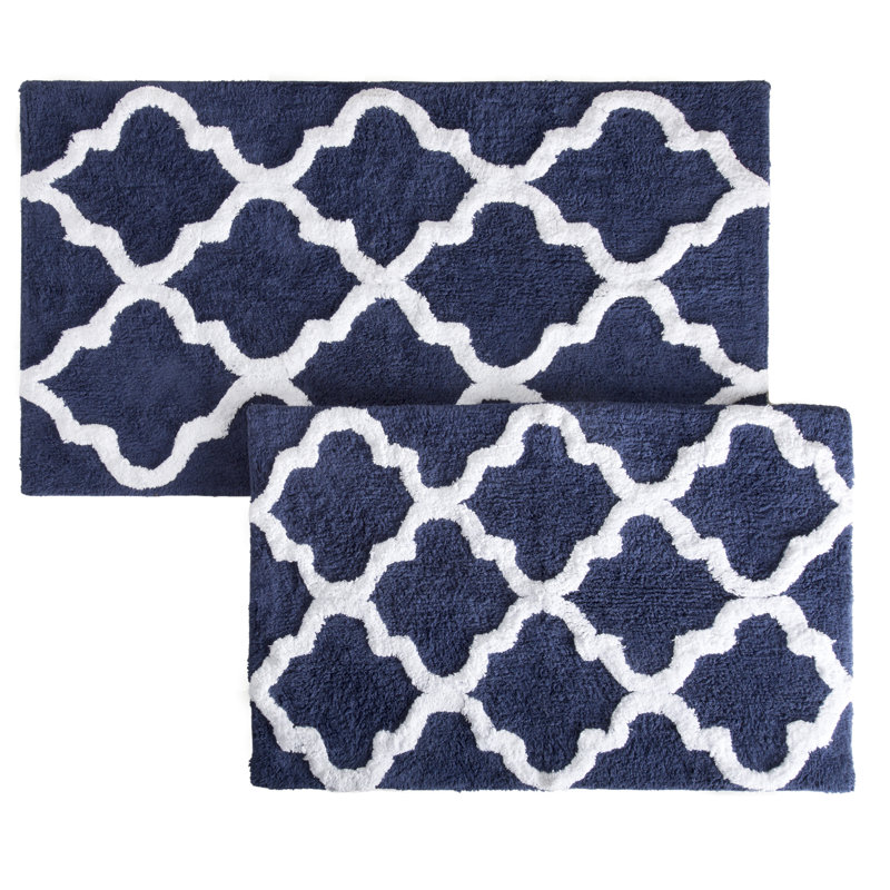 Ensemble de tapis de salle de bain en coton 2 pièces Freja, Bleu marine