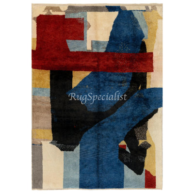 Modern Hand Knotted Rug with Abstract Design, 100% Soft, Velvety Wool, Custom Options Available