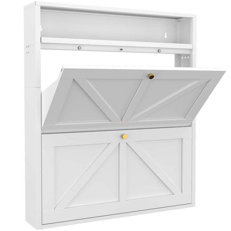 Armoire à chaussures en métal avec 2 tiroirs rabattables, range-chaussures mural, étagère à chaussures étroite et étroite pour le vestibule, blanc