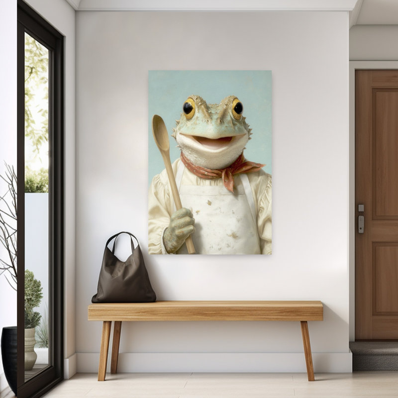 Art mural contemporain Happy Frog Cook, H 60 po x l 40 po