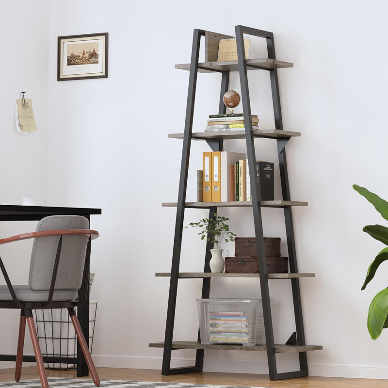 Bookshelf 5 Tier Industrial Wood, Book Shelf, Tall Open Rustic Etagere Bookcase