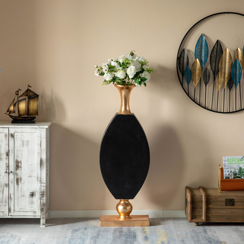 Vintage Gold And Black Fiberglass Tall Floor Vase - Enhances Home Decor With Farmhouse Charm-perfect As A Statement Piece For Living Room Centerpiece, Entryway, Dining Room, And Hallway Decor
