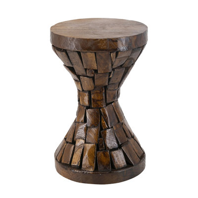 11.8x11.8x18.1" Brown Paulownia Wood Hourglass Table with Textured Mosaic Design