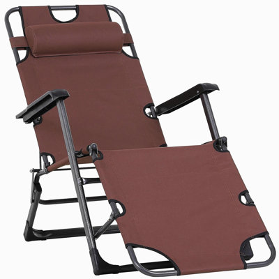 Chaise longue pliante pour l'extérieur Outsunny, chaise de bronzage 2 en 1 avec coussin et poche, chaise de piscine réglable pour la plage, le patio, la pelouse, la terrasse, brun