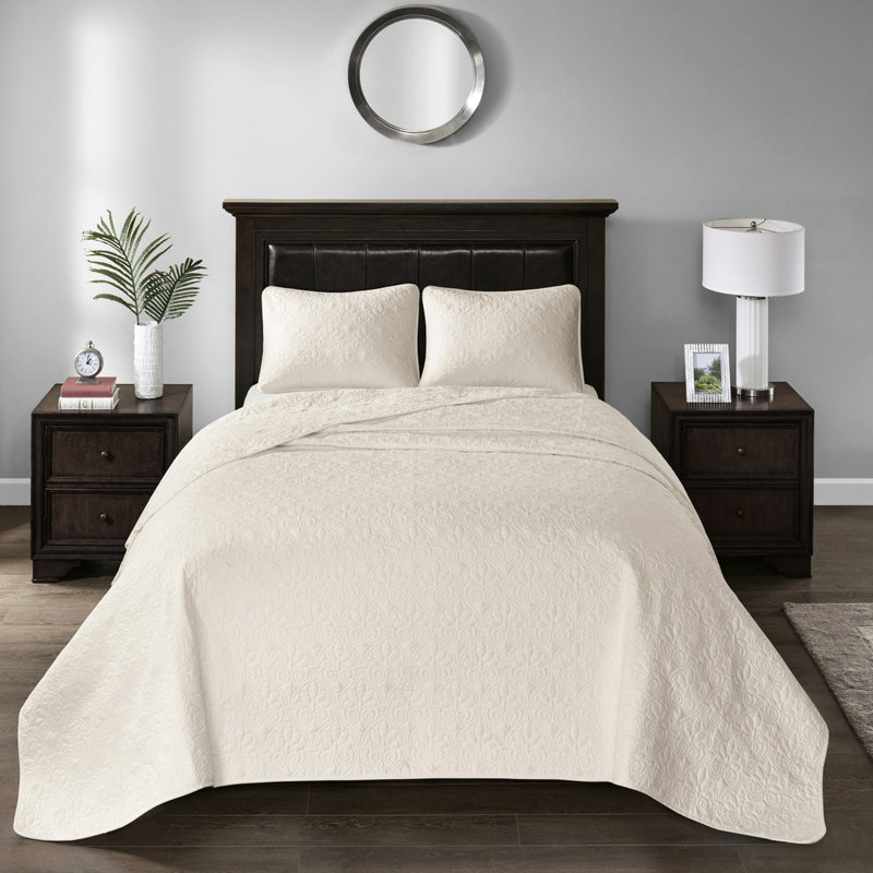 Couvre-lit très grand réversible de couleur crème - avec matelassage et rembourrage en coton prélavé surdimensionné pour un meilleur drapé inclus et 2 taies décoratives pour vous détendre