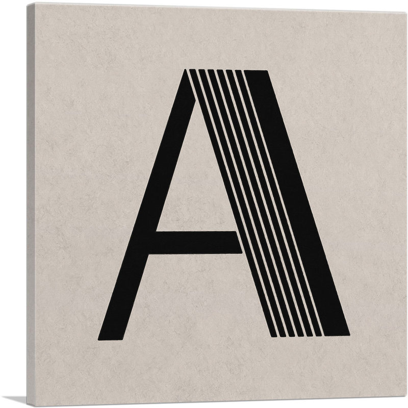 «Beige Black Line Alphabet», lettre A - reproduction d'art textuel sur toile tendue, H 12 po x l 12 po x P 1,5 po