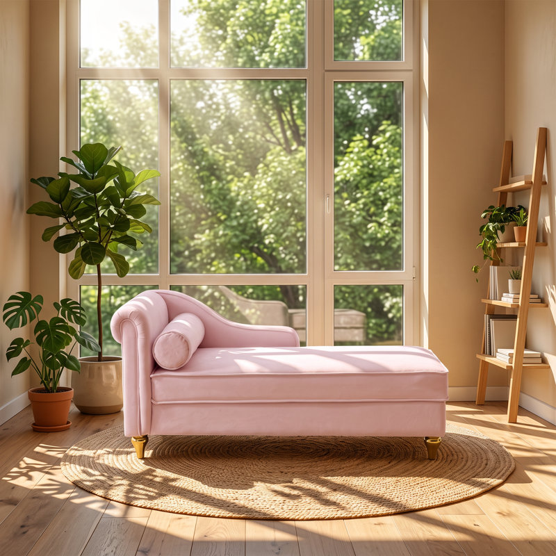 Chaise longue moderne en bois d'eucalyptus massif avec rangement en velours, dimensions : 154 cm (L) x 76 cm (P) x 70 cm (H).