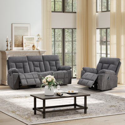 2-Piece Modern Microfiber Reclining Living Room Set With Oversize Power Lift Assist Chair & Manual Sofa