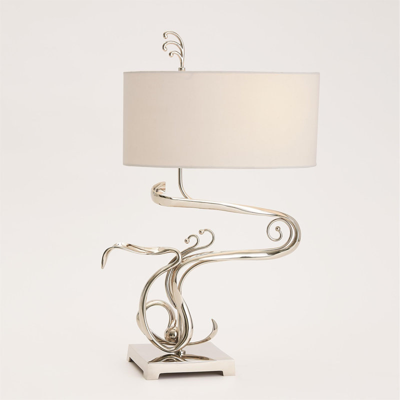 Nickel Sculptural Table Lamp with White Shade