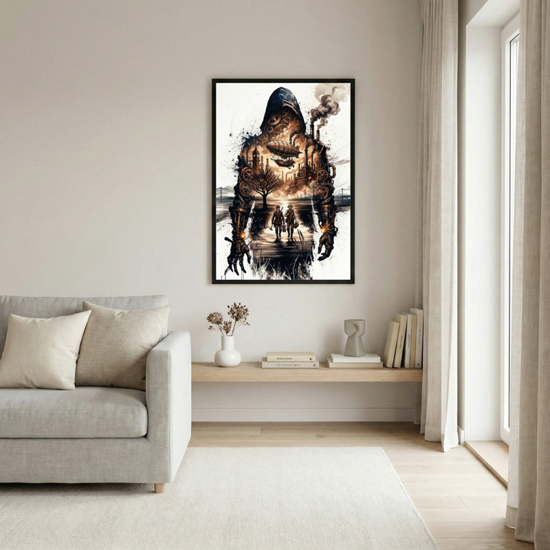 Black Wood Framed，Canvas Wall Art for Living Room, Bedroom, Office or Entryway – Decorative Wall Decor with Steampunk Fantasy