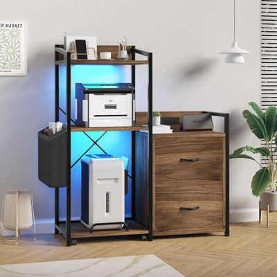 avec classeur de 38 po avec lumières DEL et station de charge - lumières DEL, station de charge, armoire à imprimante à 3 niveaux, tiroirs et tablettes de rangement