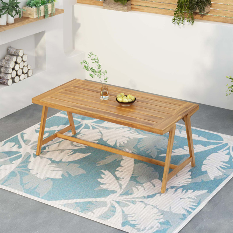 Ensemble de table de salle à manger d'extérieur moderne en bois d'acacia avec finition en teck et résistant aux intempéries pour 4 à 6 personnes (table seulement)