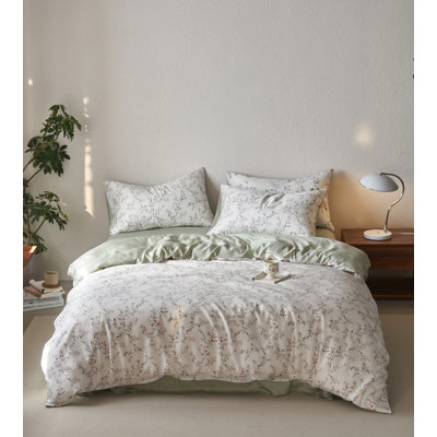 Breathable Lyocell Floral Leaves Pattern Duvet Cover Set