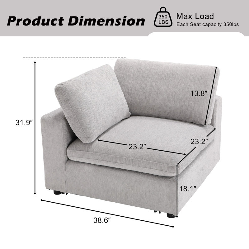 Odai 38.6" W Chenille Upholstered Armless Chair, Light Gray