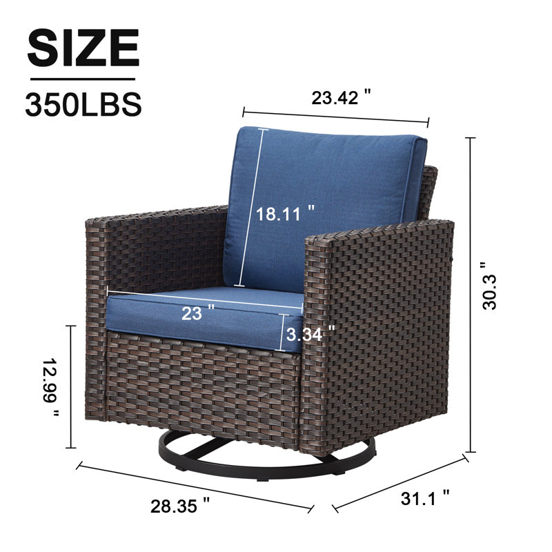 Ensemble de 2 chaises d'extérieur pivotantes en osier et rotin Ingvald, Bleu, Brun