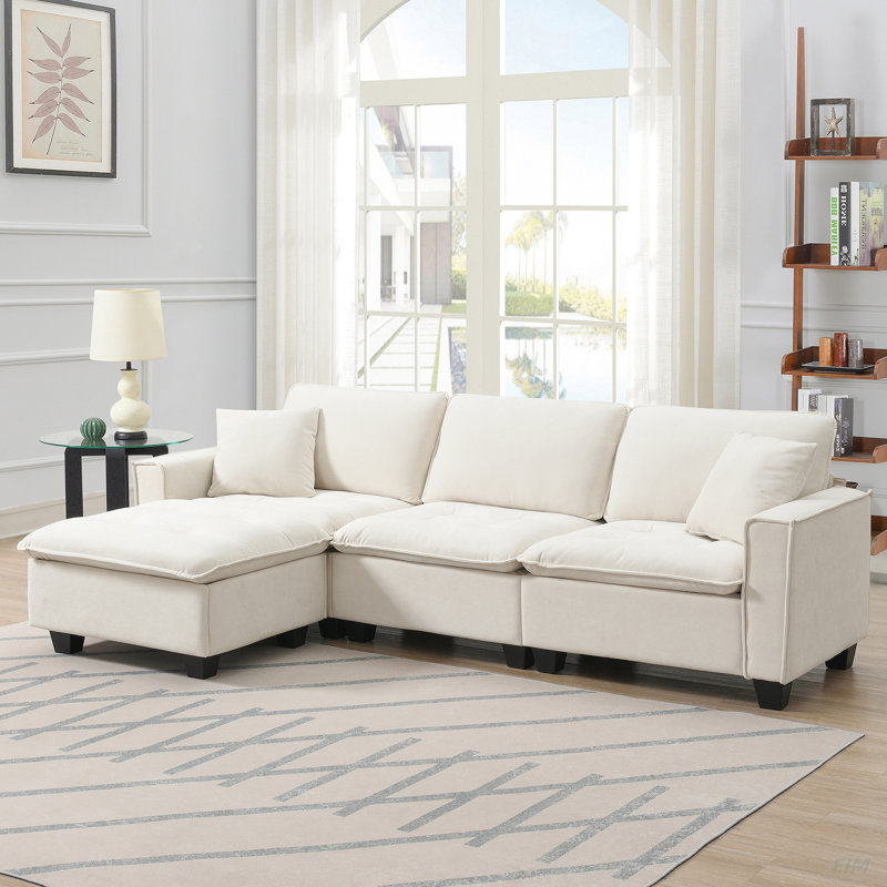 Canapé modulaire en suède luxueux, Suède beige