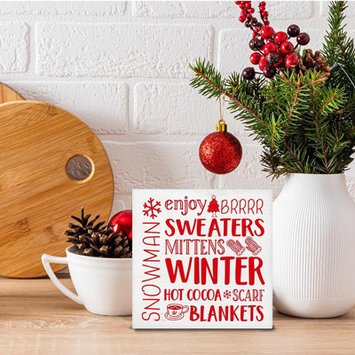 Enseigne de bonhomme de neige en bois d'hiver multicolore 5 x 5 pouces