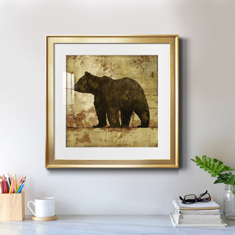 Ours champêtre - peinture encadrée, H 17,5 po x l 17,5 po x P 1,5 po, Papier encadré doré