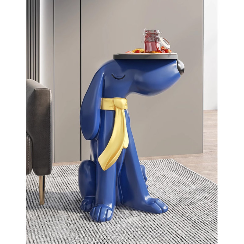 Ornement pour grand chien en résine avec plateau, Bleu