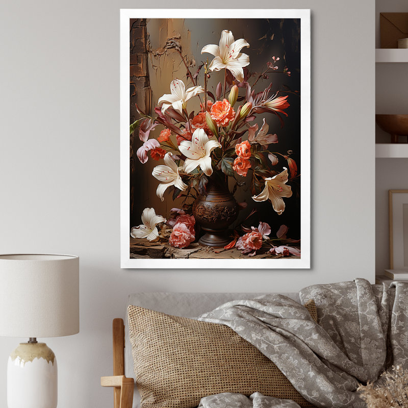 Fleurs brunes rétro nature morte, Cadre photo blanc, H 20 po x l 12 po