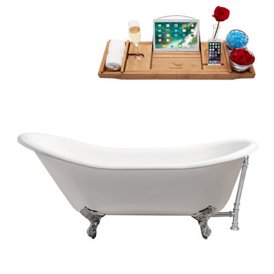 Baignoire de trempage sur pattes 67 "avec drain, pattes et plateau en bambou 67" Streamline