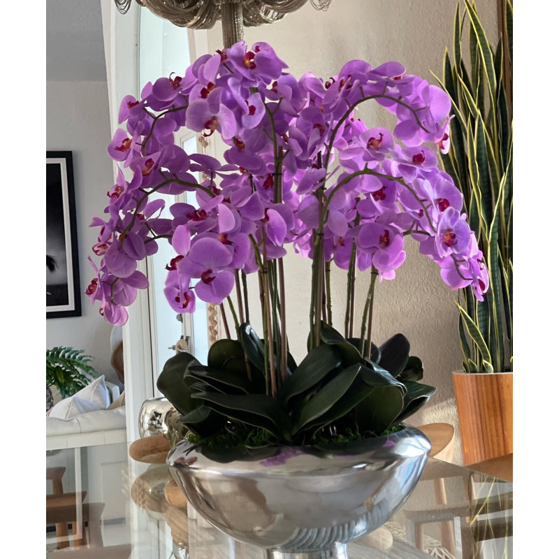 Orchid Floral Arrangement in Planter, Light Purple