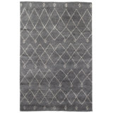 Nostalgia Hand Knotted Wool Geometric Area Rug in Gray/White