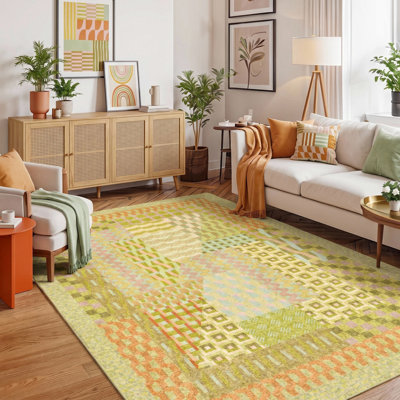 Boho Geometric Patchwork Area Rug for Living Room Bedroom, Modern Accent Rug for Home Decor