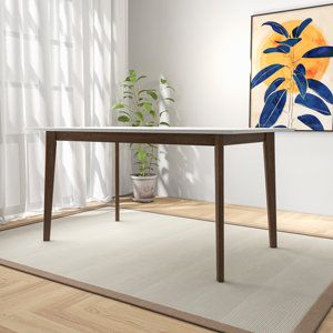 Elegance Dine Mid-Century Modern White Top Rectangular Solid Wood Dining Table