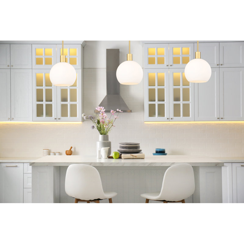Luminaire suspendu 1 lumière Margo, Laiton vieilli, Blanc