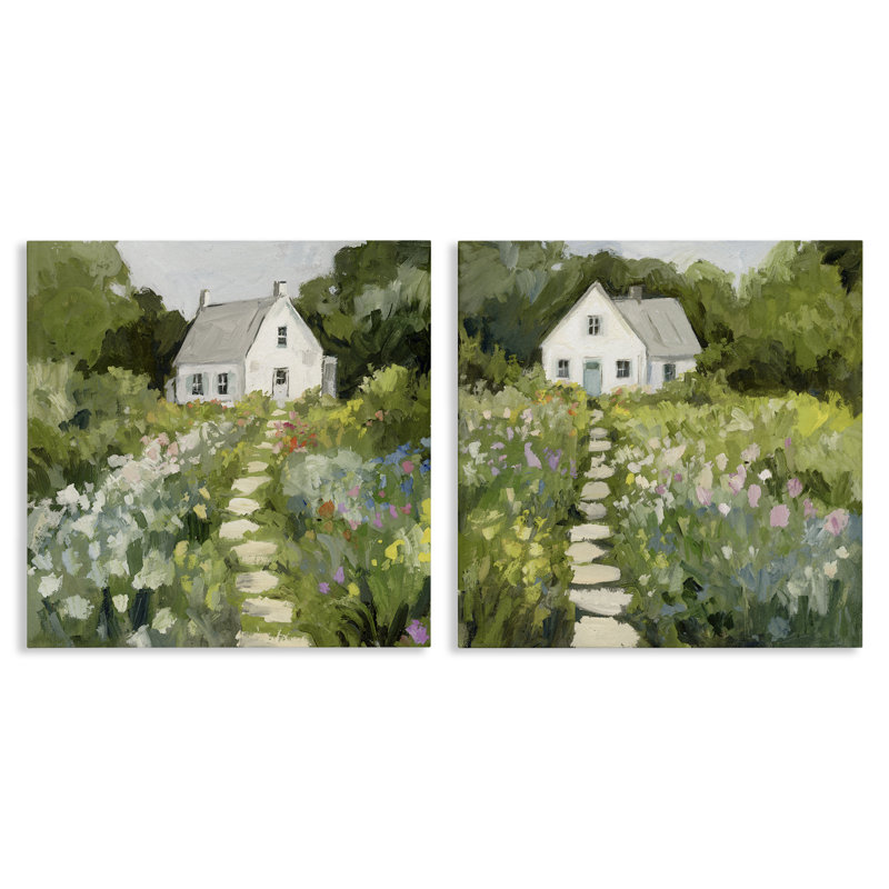 Ensemble d'art mural sur toile 2 pièces Cottage, sur une colline, design par Victoria Barnes, H 24 po x l 48 po