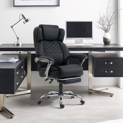 Big And Tall Office Chair, Wide Seat Executive Office Chair With Lumbar Support And Headrest, 600 Lbs Heavy-duty Ergonomic Desk Chair, Luxury Leather Chair With Leg Rest