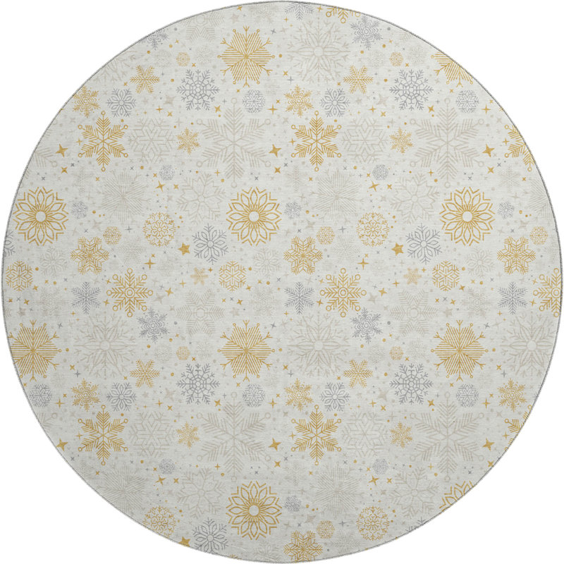 Premium Machine Washable Ingrassellino AMF1823 Stars and Snowflakes Holiday Rug, Round 8'