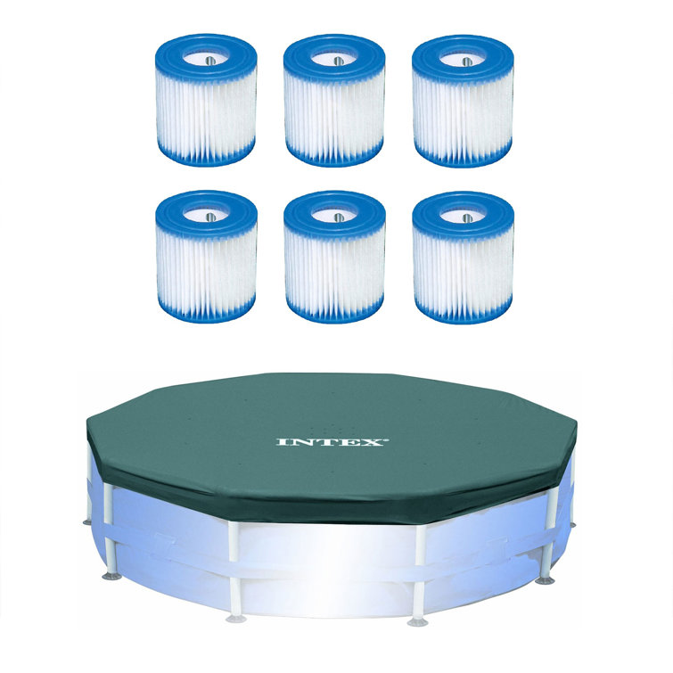 Intex Pool Filter (6 Pack) With Intex 10-Foot Round Above Ground Pool Cover