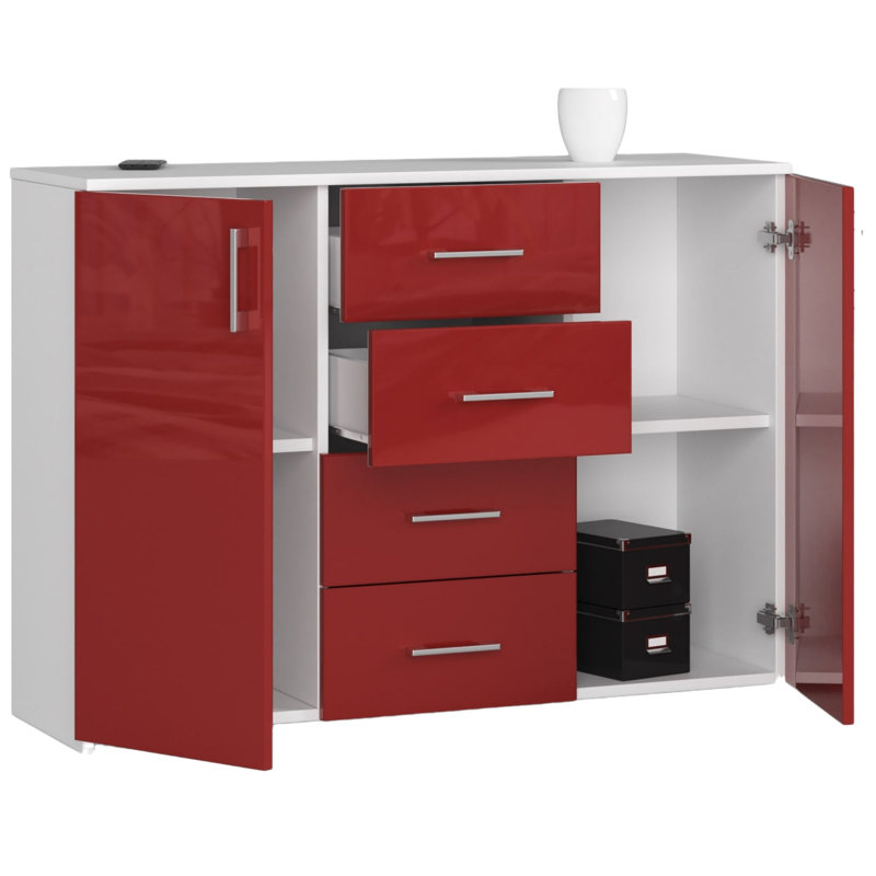 Ared 110 cm W Chest of 4 Drawers, Red