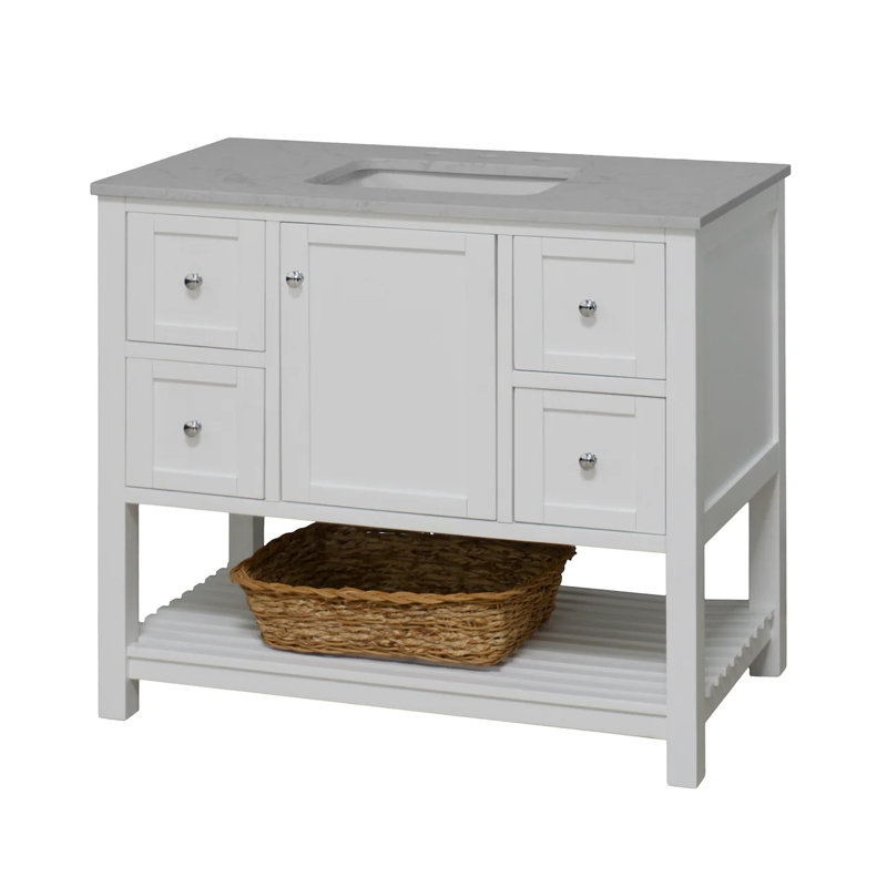 Ensemble de meuble-lavabo simple 42 po Binne, Blanc, Carrara d'ingénierie