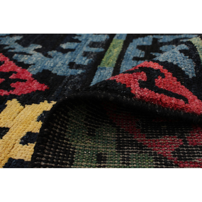 Tapis de bois one-of-kind-noué la 2010 ushak noir 7 pi 10 po x 9 pi zone en laine 6 po Céline