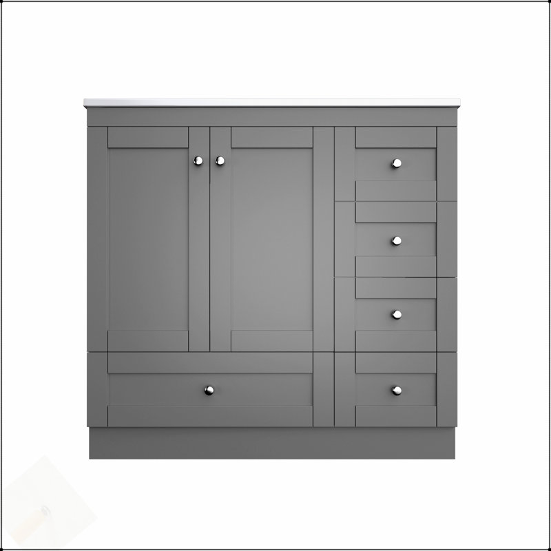 Meuble-lavabo autoportant de 36 po de style Shaker avec lavabo en céramique, tiroirs à fermeture en douceur et portes pour salles de bain modernes